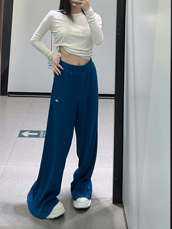 alo高腰直筒褶皱阔腿休闲裤宽松显瘦舒适轻盈透气裸感瑜伽女长裤|undefined