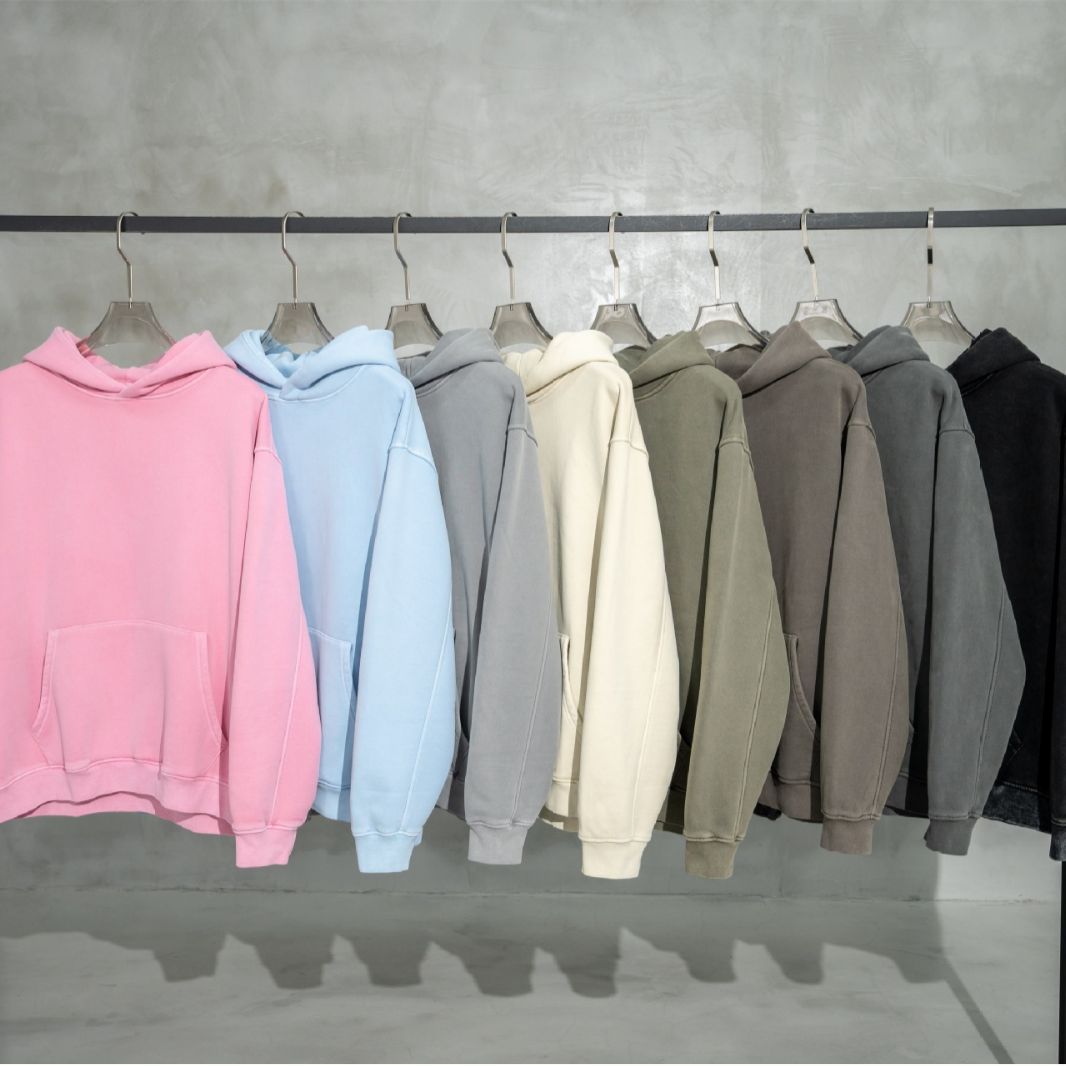 Men's Clothing high street autumn and winter heavy washed green grain plus velvet hooded sweatshirt_voghion.com