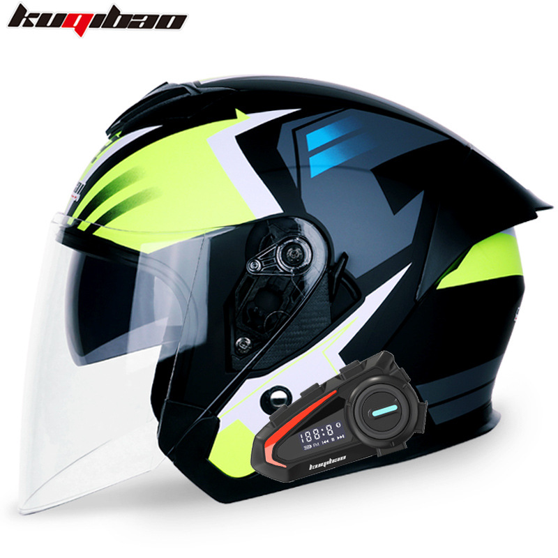 Motosiklet kaskı (dəbilqə) — Motuoche Helmet - green-light-with-white-lens-k20-bluetooth-m