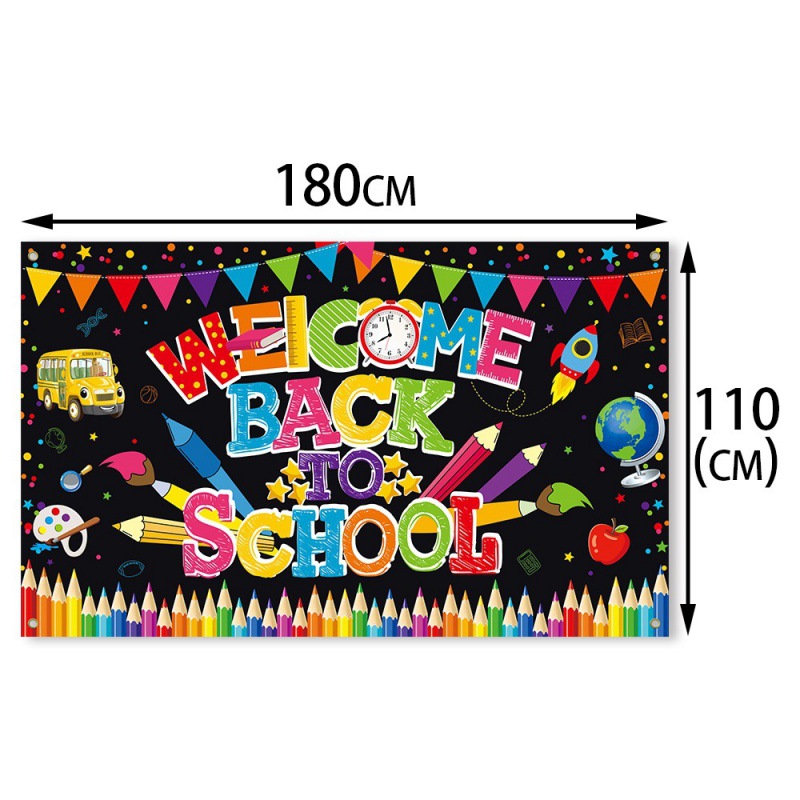 Nuevo fondo de decoración de regreso al campus, decoración de la temporada escolar de apertura, diseño de atmósfera, aula de pancartas, decoración colgante, fondo de tela