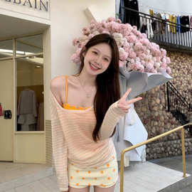 夏季辣妹小众防晒条纹长袖t恤女百搭叠穿巨好看配吊带两件套上衣