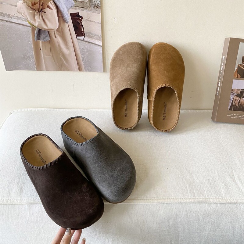2339~Inner Height Increase~Closed-Toe Half Slippers for Women, Suitable for Outdoor Wear, 2026 New Model Genuine Leather Shoes 2339~Inner Height Increase~Closed-Toe Half Slippers for Women, Suitable for Outdoor Wear, 2026 New Model Genuine Leather Shoes