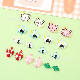 Cute cat clouds strawberry bear pendant alloy paint drop oil jewelry accessories earrings necklace diy material