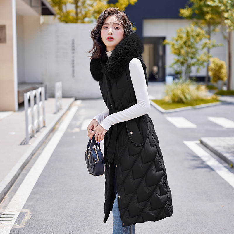 European station new plush placket down cotton vest women's knee long slim fit plus size waistcoat vest vest coat