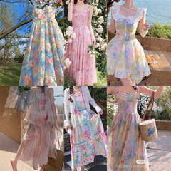 夏 13 行女性のカラフルな牧歌的なスタイルの女の子のロングスカートドレス女性の夏の女性の卸売雑貨