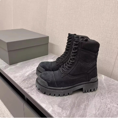 2024 New Paris Lace-up Canvas Martins Boots Women's Thick-soled Ankle Boots Old British Style Flat Motorcycle Boots