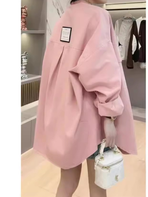レトロな香港スタイルのファッション長袖シャツジャケット女性のための春と秋の新しい純粋な綿カジュアルルーズスリムミッドレングス婦人服|undefined