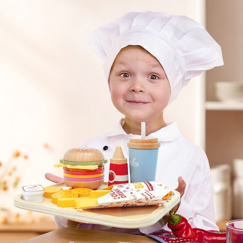 Simulación de madera para niños transfronterizos para jugar a la casa Burger Papas fritas Set de sándwich Toy Puzzle Juego de cocina divertido