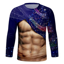 春秋新款外贸亚马逊跨境男装肌肉3D印花时尚设计长袖T恤一件起批
