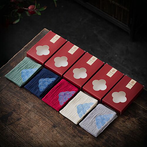 Embroidered Cotton & Linen Tea Towel with Japanese Fabric Craft, Thick Absorbent Tea Cloth, Zen-style Gourmet Tea Set Towel, Cleaning Cloth Gift Box