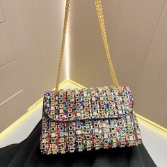 New cross-border noblewoman evening bag with chain handle, fashionable party single shoulder crossbody bag, small bag with diamond inlay, evening bag