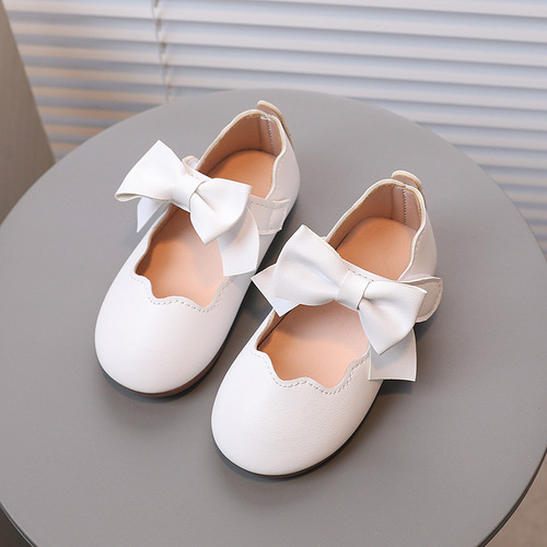 Children's small leather shoes, stylish pure color flat shoes with bowknots for little girls, princess shoes, soft soles, dance shoes