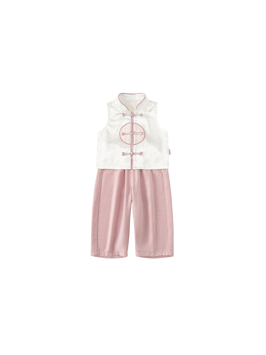 Youbao ropa para niños traje de verano para niñas nuevo estilo chino sin mangas top femenino pantalones casuales de color sólido traje de dos piezas