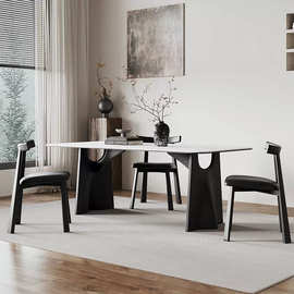 法式复古风实木岩板餐桌家用轻奢现代简约小户型白蜡木餐桌椅组合