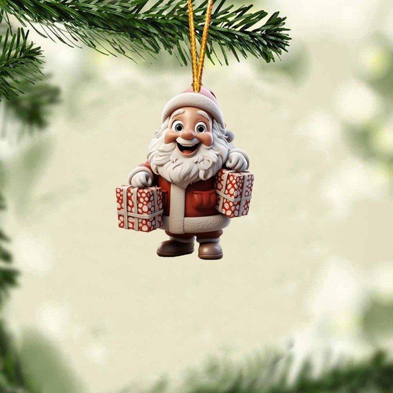 2025 Navidad transfronteriza acrílico plano Santa Claus regalo de decoración de automóviles colgantes decoraciones de árbol de Navidad