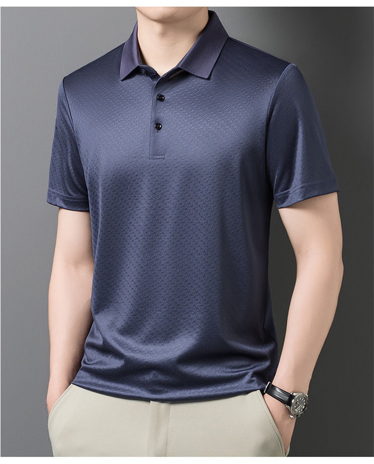 Áo polo nam tay ngắn lụa Mulberry cổ bẻ cao cấp — Xám 9651 chi tiết 10