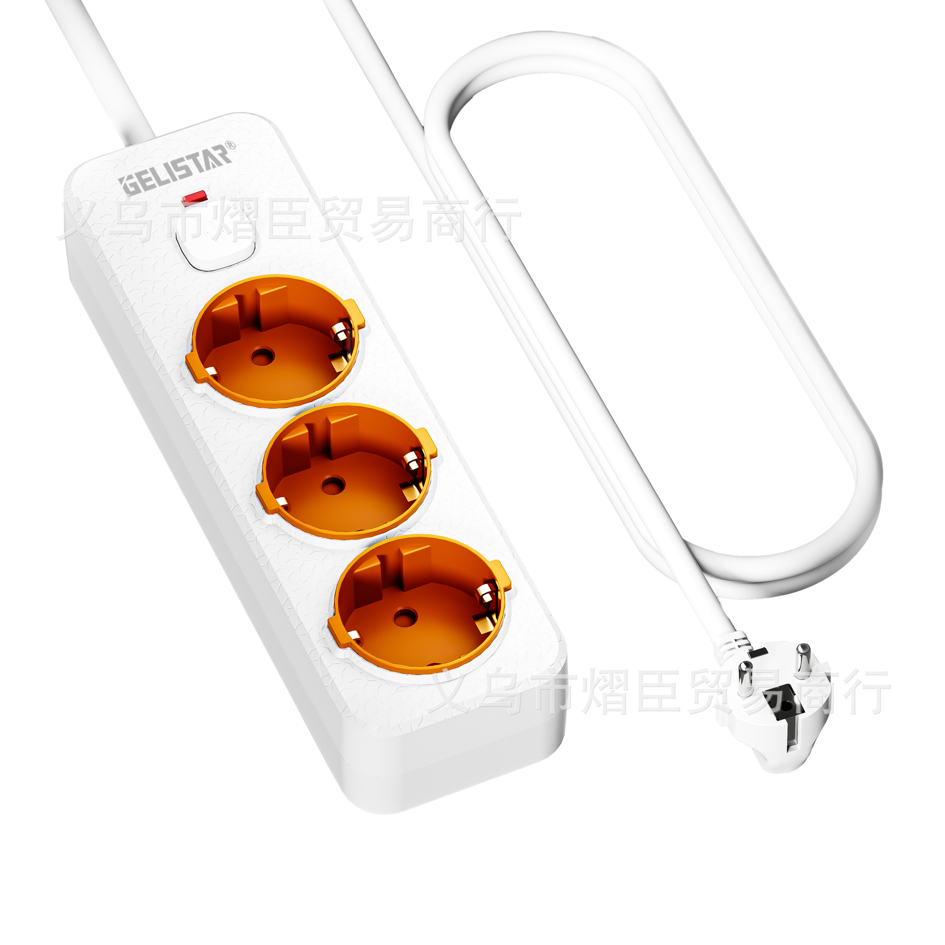 Gelistar开关插座国际欧孔白色排插3孔2米线接线板