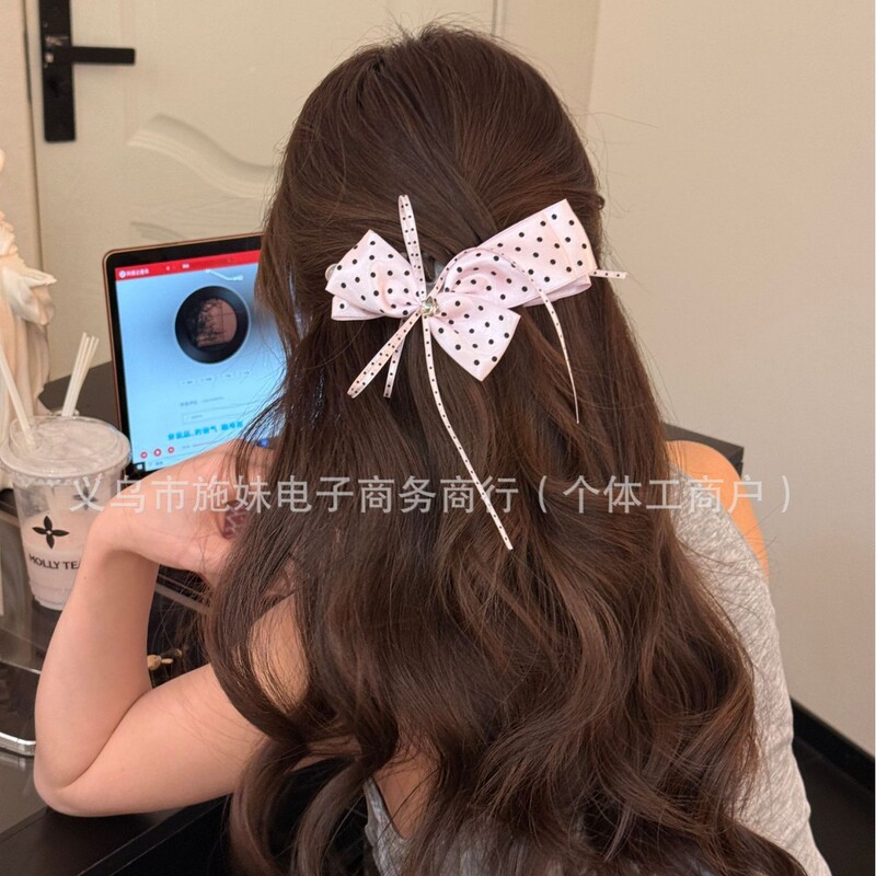 Sweetheart Girl Banana Clip Moonlight Polka Dot Color-Blocking Hairpin Bow Hairpin Sweet Girly Versatile High Ponytail Sweetheart Girl Banana Clip Moonlight Polka Dot Color-Blocking Hairpin Bow Hairpin Sweet Girly Versatile High Ponytail