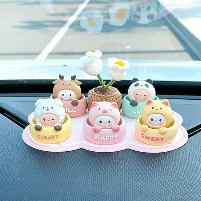 Interior Accessories, Car Center Console — Car ornaments - family-set-of-5-plush-lily-of-the-valley-pink-flower-cushion-with-glue