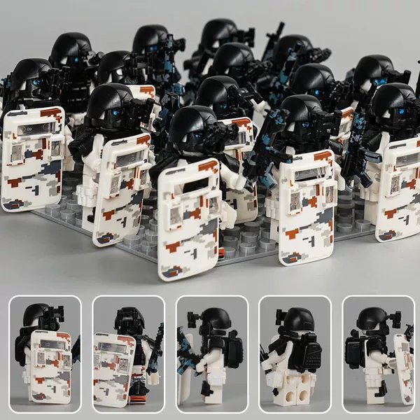 +18 camouflage shields + free base plates and free weapons - 18-man square formation of anti-virus snow leopard special forces