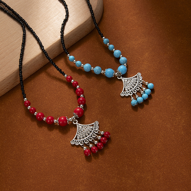 Vintage Yunnan Ethnic Style Forehead Chain Necklace Fan Tassel Headwear Women's Bohemian Style Exotic Headwear