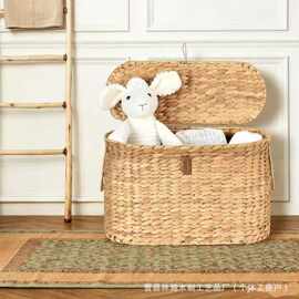 跨境手工编织水葫芦草收纳筐卧室客厅玩偶杂物整理筐卫生间卷纸筐