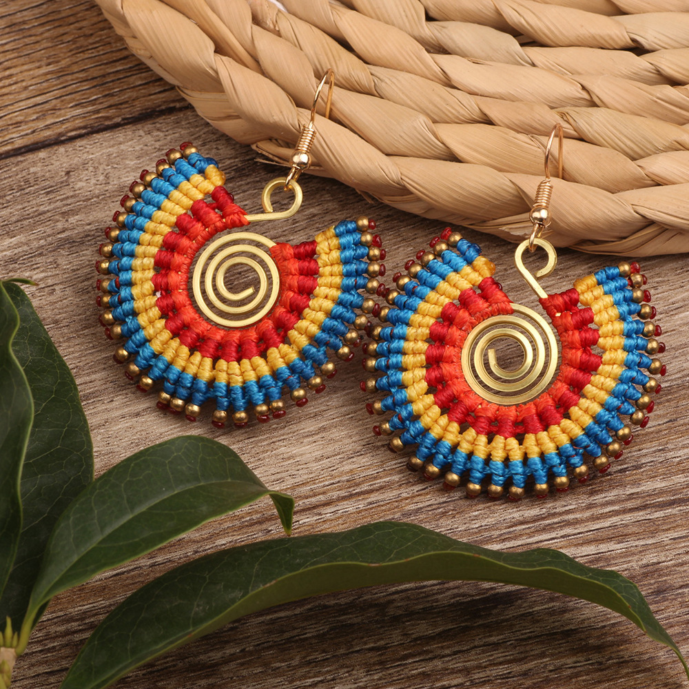 12g Weight Copper Ear Needle Material Drop Earrings Classification 1 Pair Quantity Holiday, Daily Occasion Beaded, Copper Material Geometric Pattern All Seasons Season Women's Gender Bohemian Style 1 Pair Bohemian Geometric Beaded Copper Drop Earrings 5