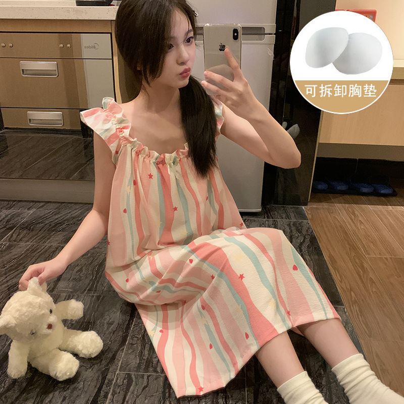 Su propio cojín de pecho pijama mujer verano nuevo tela arrugada pequeña manga dulce ocio simple estudiante pijama casero