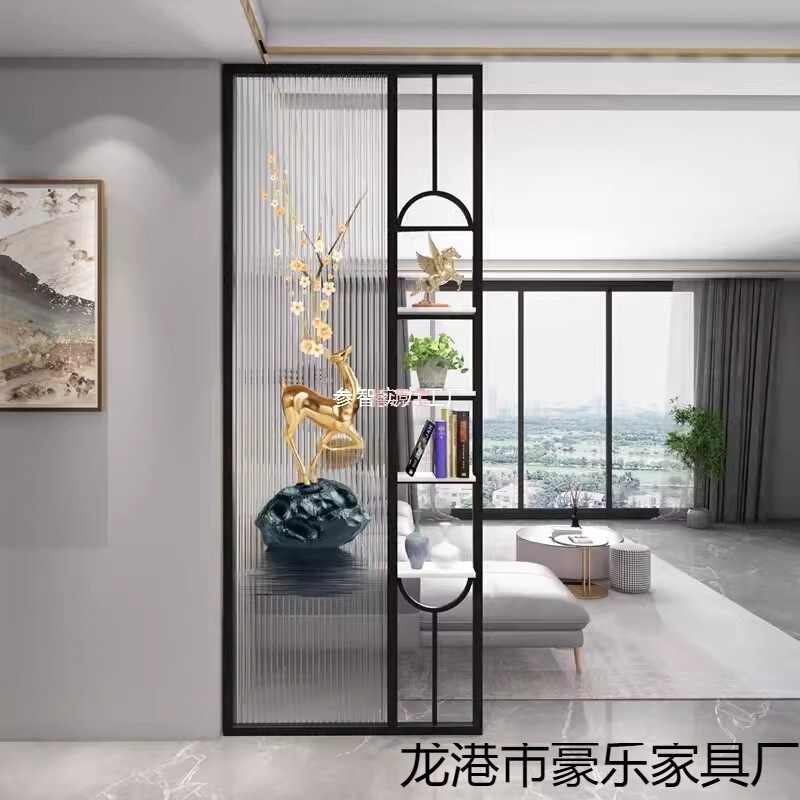 客厅正对门艺术长虹玻璃屏风隔断遮挡简约轻奢不锈钢装饰入户玄关|undefined