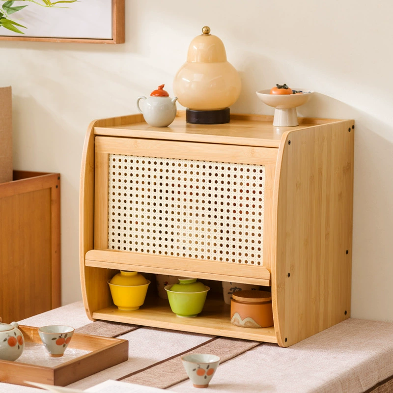 Japanese table storage system from natural wood, tea set