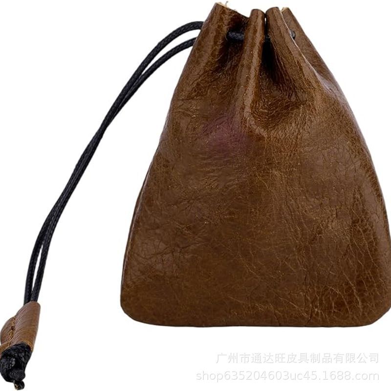 New PU leather drawstring pouch for earphone storage, data cable and Bluetooth earphone storage leather pouch, leather drawstring pouch