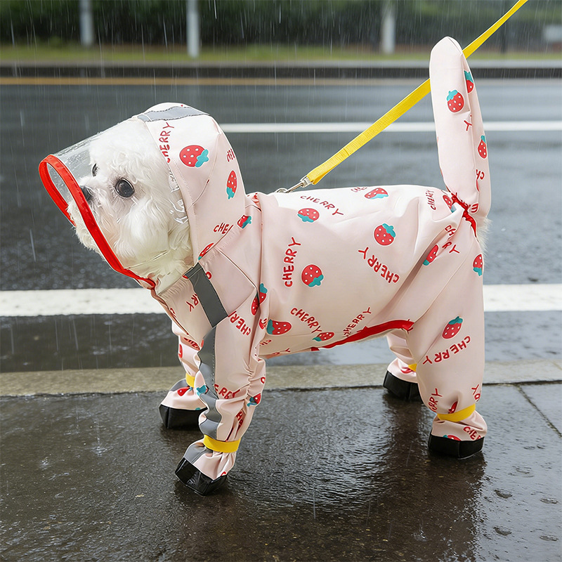 Dog Raincoat with Full Fruit Print, Four-Legged Full-Coverage Waterproof Raincoat for Teddy and Small to Medium-Sized Dogs, Pet Clothing for Going Out on Rainy Days Dog Raincoat with Full Fruit Print, Four-Legged Full-Coverage Waterproof Raincoat for Teddy and Small to Medium-Sized Dogs, Pet Clothing for Going Out on Rainy Days