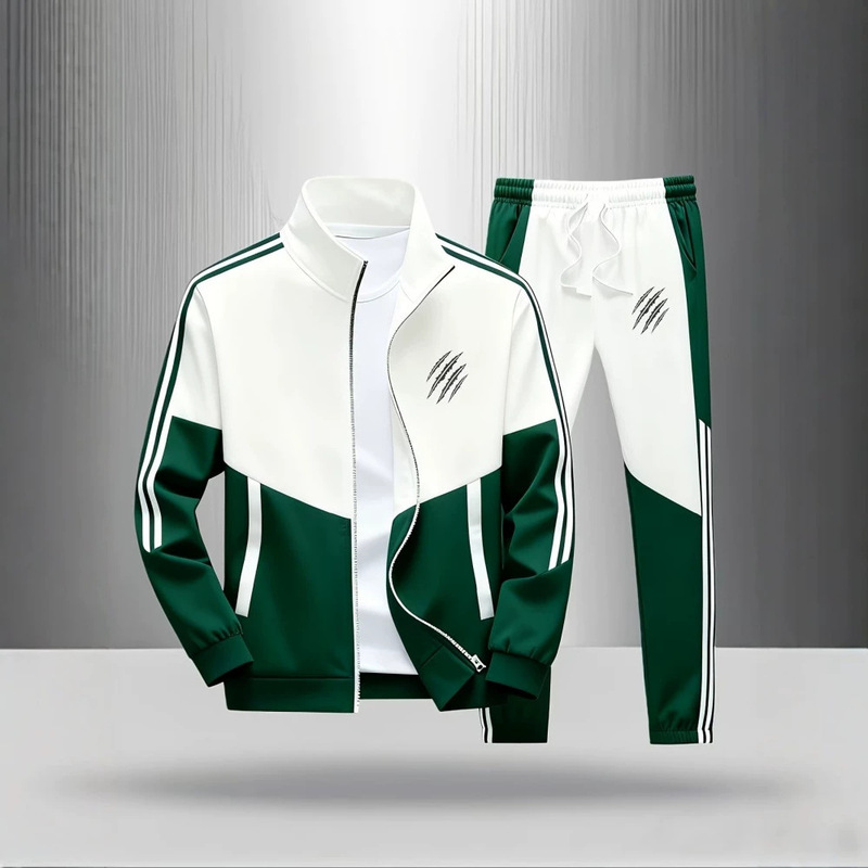 Men's Two-Piece Tracksuit: Color-Block Zip-Up Jacket and Jogger Pants Set - Casual Striped Sportswear Men's Two-Piece Tracksuit: Color-Block Zip-Up Jacket and Jogger Pants Set - Casual Striped Sportswear