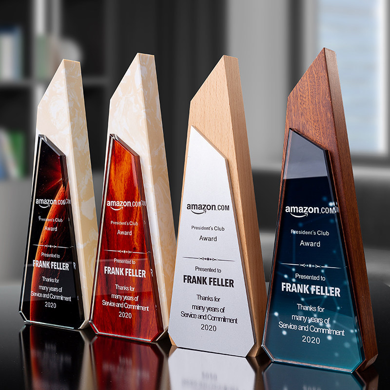 Trofeos de madera sólida trofeos de mármol para hacer grabaciones de la reunión anual de la empresa de impresión en color para los excelentes empleados