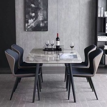 Zq意式岩板餐桌椅组合小户型家用现代简约轻奢亮光面长方形吃饭桌
