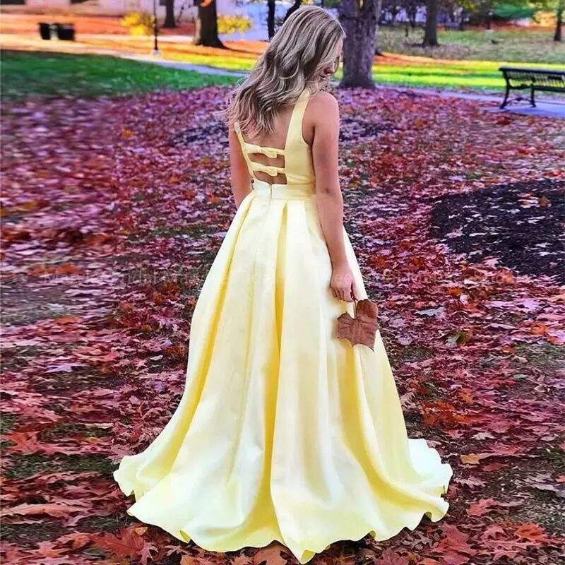Comercio exterior europeo y americano Amazon AliExpress deseo vestido de noche las mujeres sexy V-cuello simple satén elegante personalizable image 2