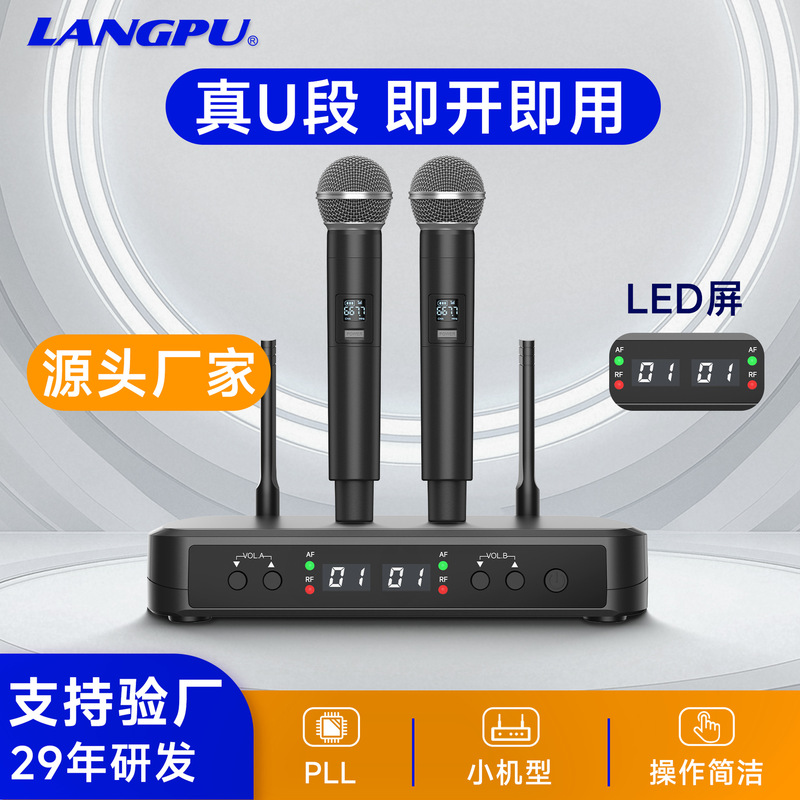 真U段一拖二无线专业麦克风小型接收机家用舞台婚庆直播K歌话筒|undefined