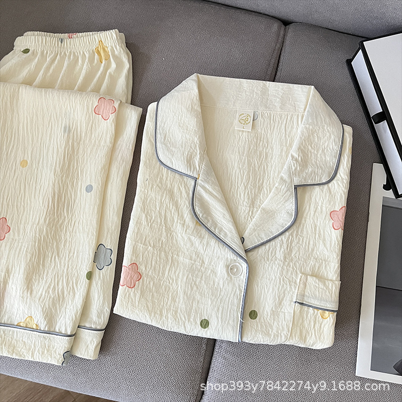 (2개) 5실 봉제 기술이 적용된 여성용 투피스 파자마, 클라우드 코튼 긴팔 팬츠, 스위트 걸리 스타일 가디건, 홈웨어 세트