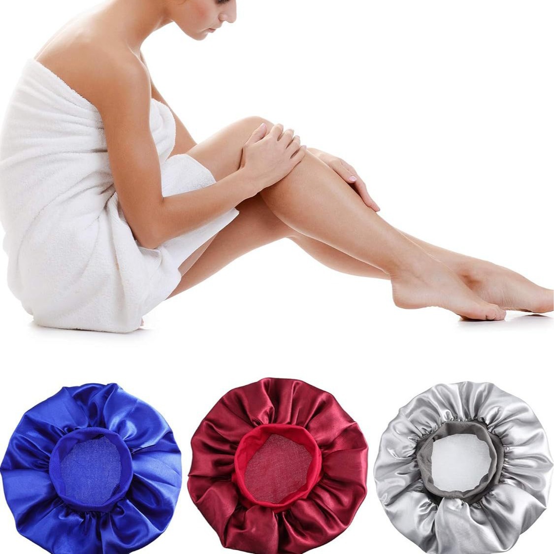 跨境熱賣寬邊高彈力美容美髮護髮帽子女護理色丁睡帽化療帽浴帽