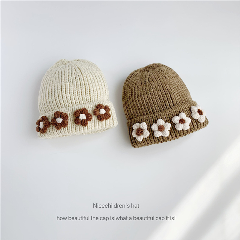 Unisex Flower knitted hat ins style women's fall everything autumn winter parent-child warm woolen hat_voghion.com