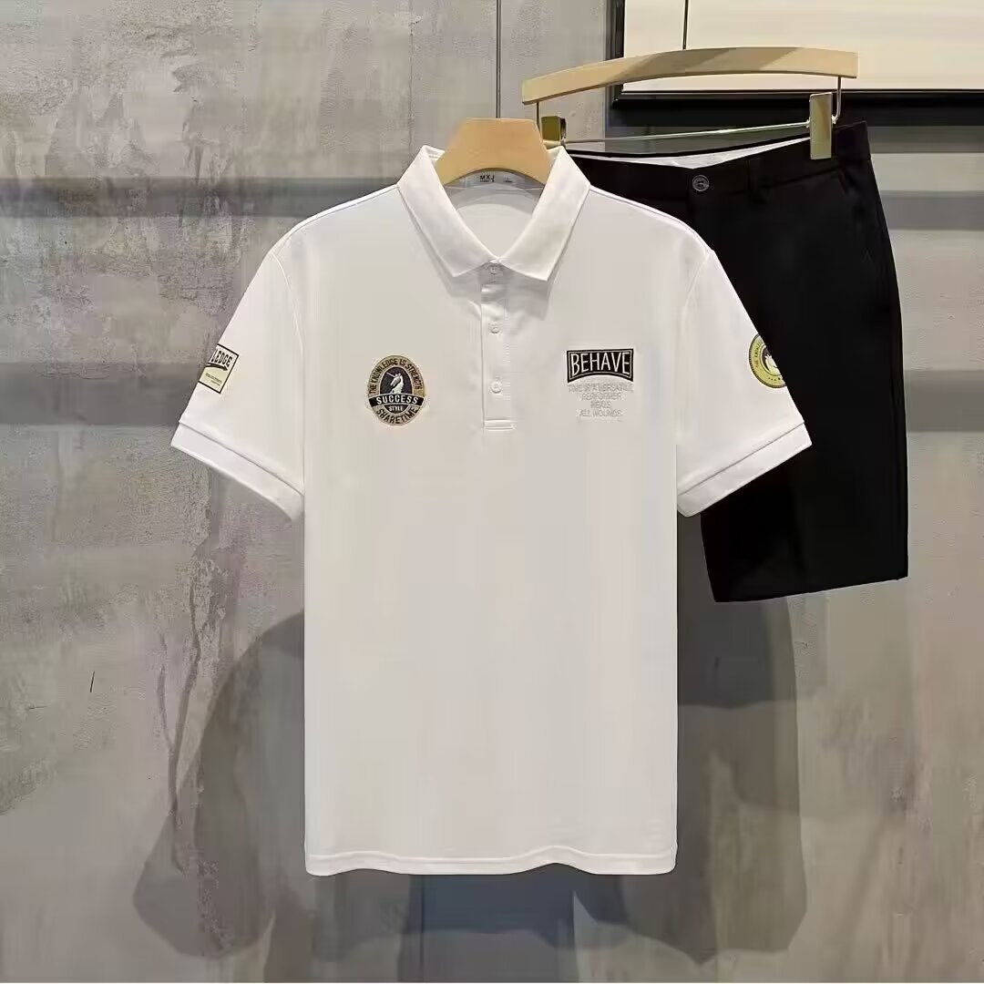 Polo a maniche corte stampata con stemma 2024, maglietta da uomo con risvolto trendy, bella, alla moda e aderente_voghion.com