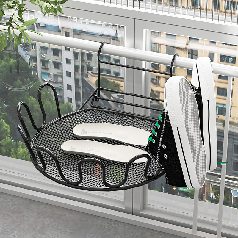 Balcón estante de secado de zapatos artefacto anti-robo ventana barandilla ventana estante de secado ventana alféizar sandalias de secado al aire libre