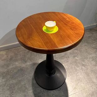 Restaurant Tables and Chairs, Commercial Cafes, American Retro Solid Wood Small Round Tables, Fast Food Canteens, Noodle Shops, Milk Tea Shop Tables