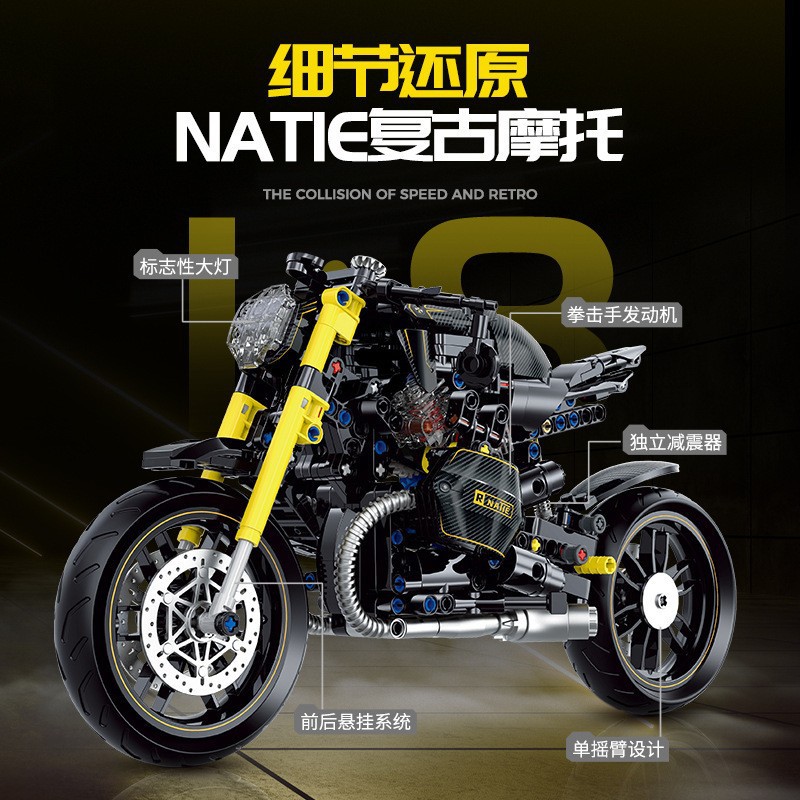 Doble altura 1: 8 tecnología motocicleta Harley Duke mecánica tecnología de construcción de bloques de moda juegos de ensamblaje juguetes de regalo para niños