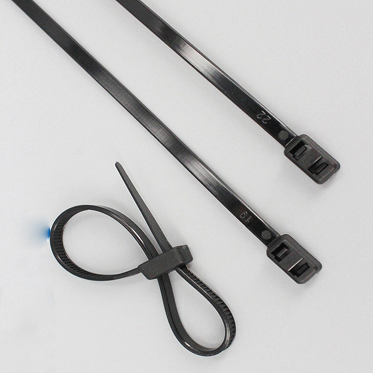 黑色双头扎带4.8*300mm自锁式双扣双孔尼龙塑料捆绑束线扎带白色