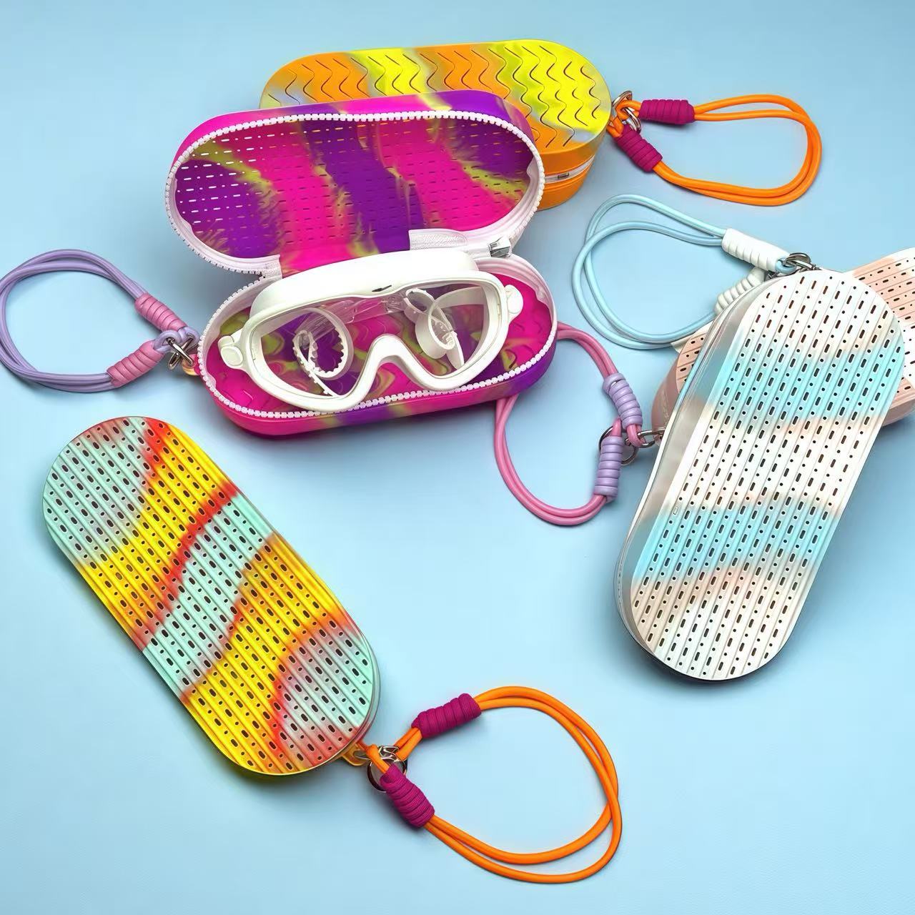 シリコン製メガネ保護ケース、両面通気性、大容量スイミングゴーグルケース、ポータブル、落下防止収納バッグ、スイミングゴーグル