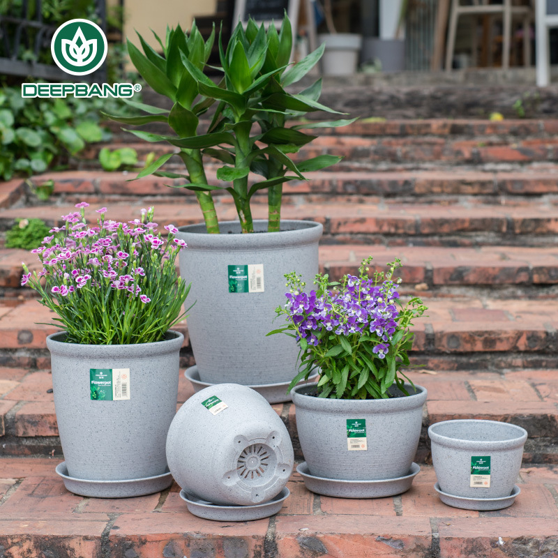 仿陶瓷大理石色花盆家用树脂阳台大号透气高档白色加厚跨境盆栽面