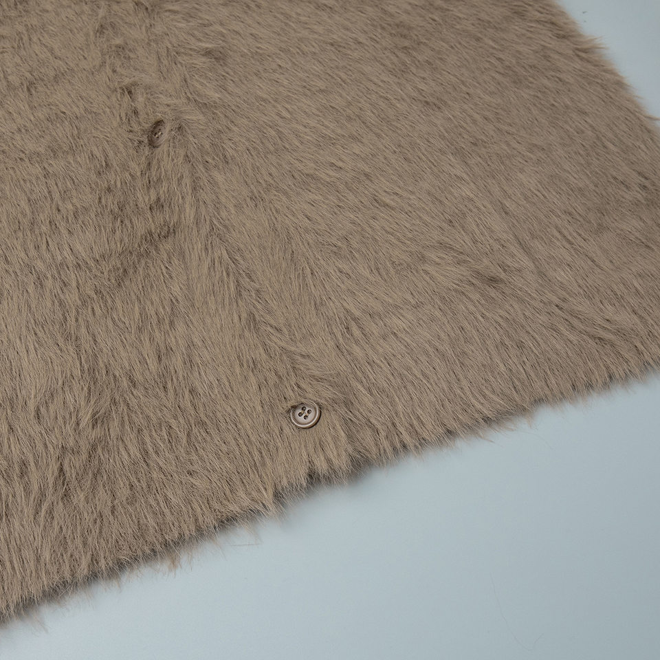Áo cardigan len dệt kim giả lông chồn cổ V tay dài form rộng nữ — Màu hồng, Màu kaki, Màu trắng, Màu xám nhạt chi tiết 14