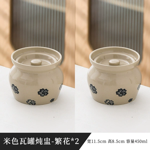 XDX beige 450ml earthenware pot soup stew pot-Flowers (2 pieces)