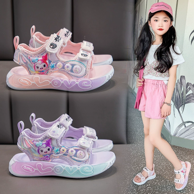 Детские сандалии для девочек пляжные туфли Летняя новая сетка красная девушка обувь принцессы мультфильм мягкая подошва детские спортивные сандалии